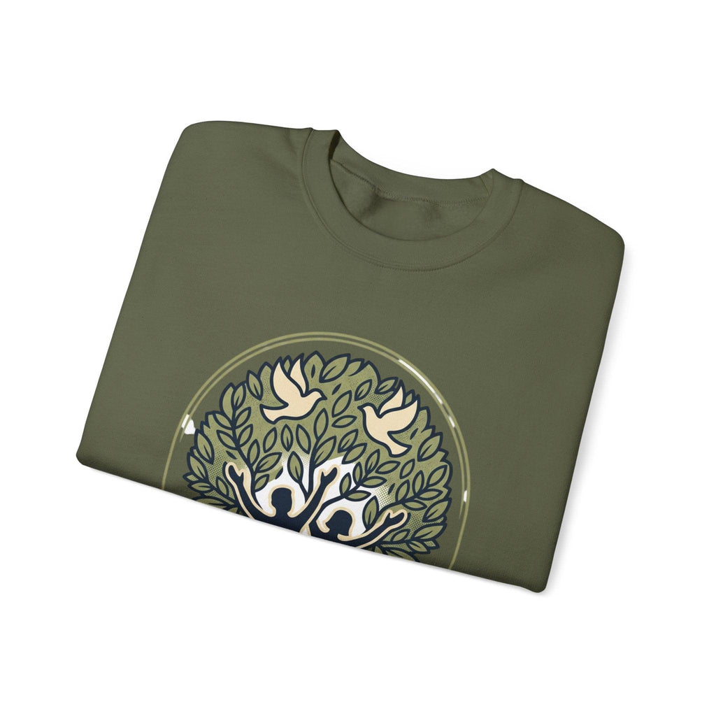 Azura Heritage Olive Heritage Sweatshirt – Amazigh-Inspired Embroidered Sweatshirt Printify