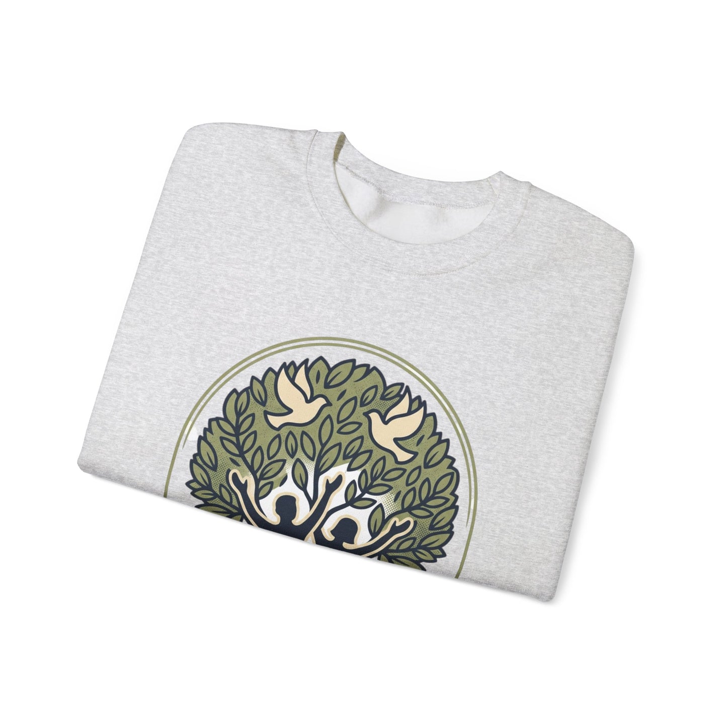Roots of Peace tree illustration Crewneck Sweatshirt | Olive green nature design