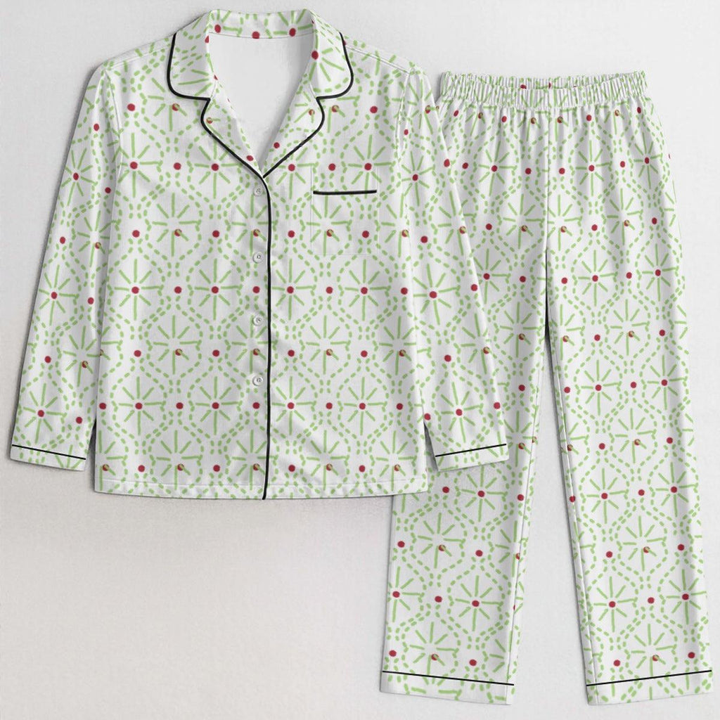 Azura Heritage Satin Repose Set – Floral Geometric Print Satin Sleepwear Pyjama Set Yoycol