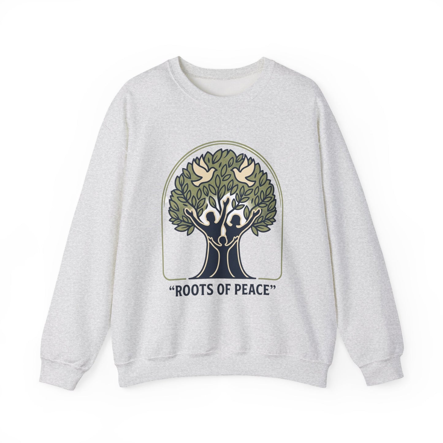 Roots of Peace tree illustration Crewneck Sweatshirt | Olive green nature design